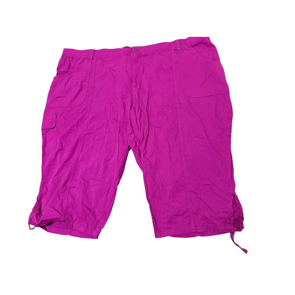 Catherines Magenta Pink Cargo Capri Pants Plus Size 30W Cotton Stretch Cropped